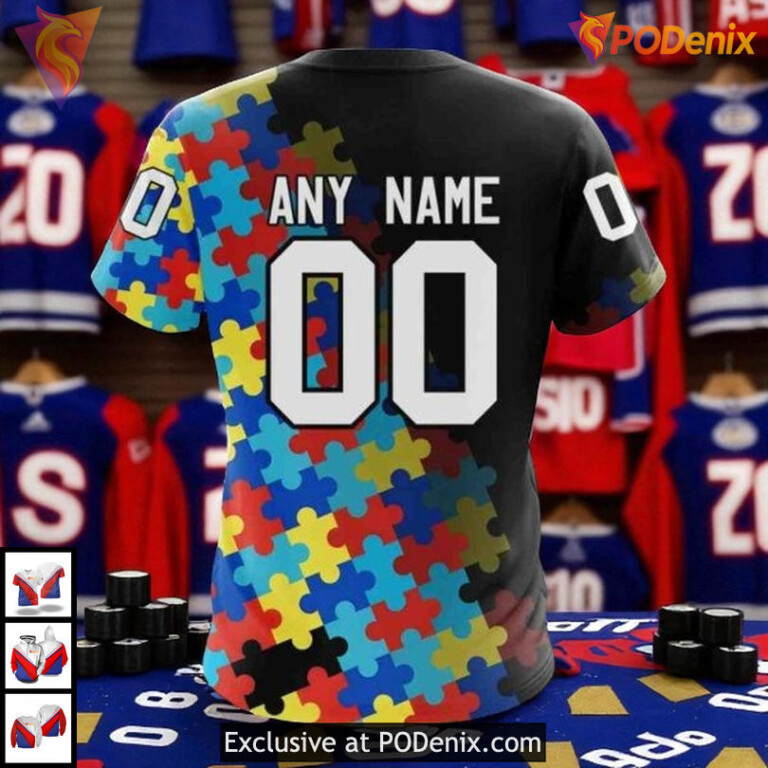 Black Autism Awareness Custom NHL New York Rangers Youth Hoodie 3D Style - 3