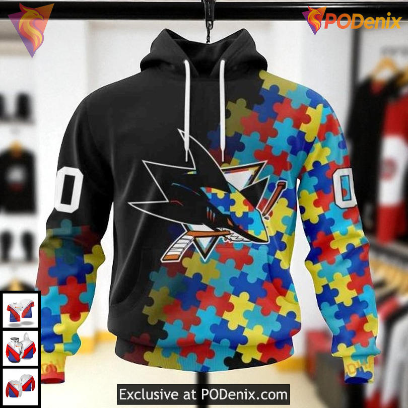 Black Autism Awareness Edition Custom NHL San Jose Sharks Pullover Hoodie 3D