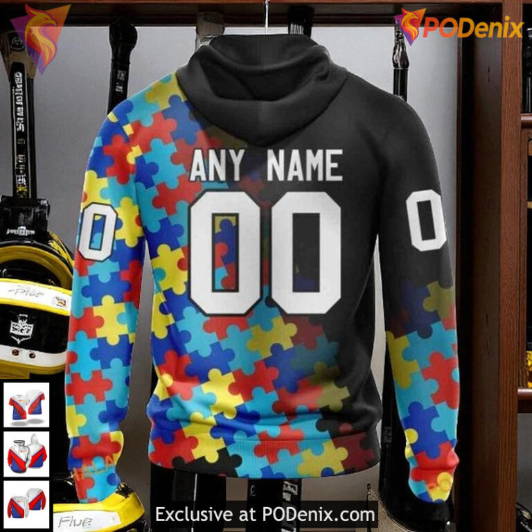 Black Autism Awareness Edition Custom NHL San Jose Sharks Pullover Hoodie 3D - 1