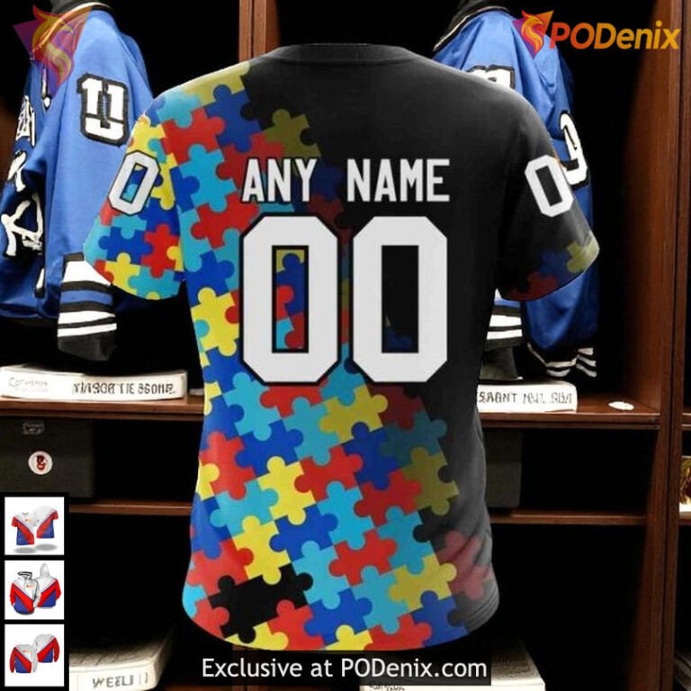 Black Autism Awareness Edition Custom NHL San Jose Sharks Pullover Hoodie 3D - 3