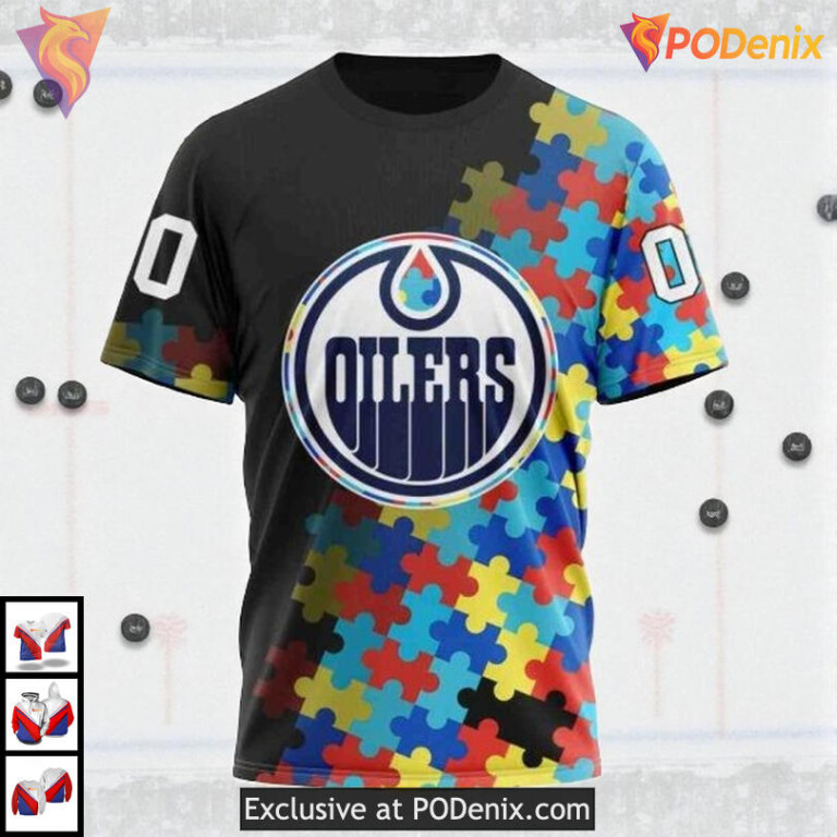 Black Autism Awareness Special NHL Edmonton Oilers Mens Hoodie 3D - 2