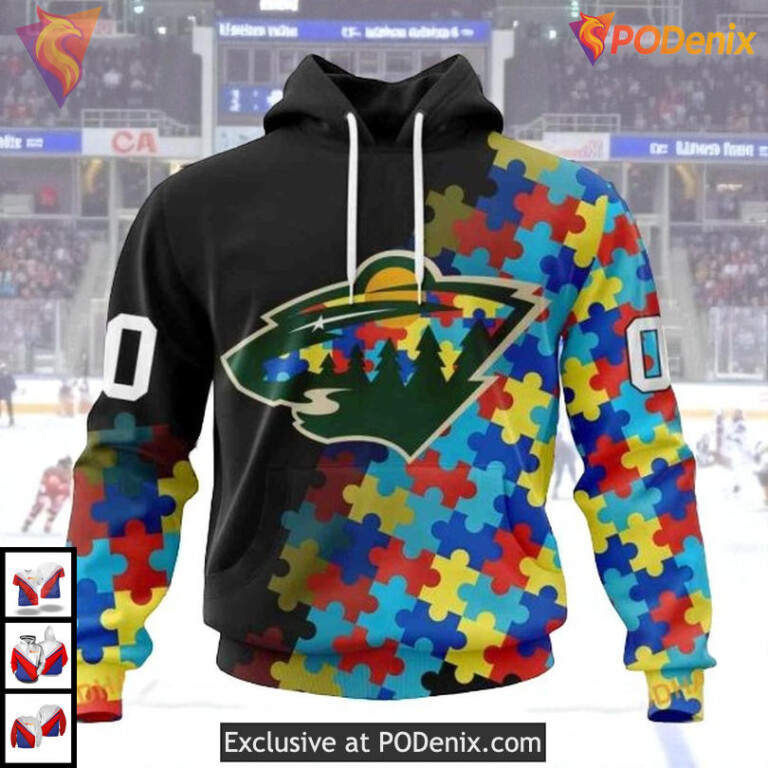 Black Autism Awareness Tribute NHL Minnesota Wild Womens Hoodie 3D