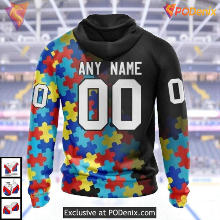 Black Autism Awareness Tribute NHL Minnesota Wild Womens Hoodie 3D - 1