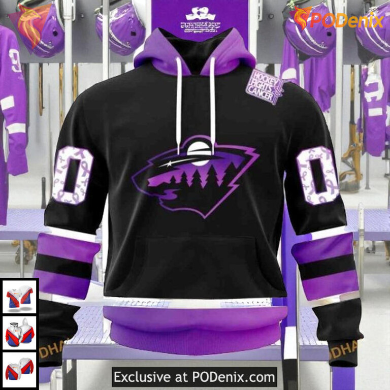 Black Cancer Awareness Jersey NHL Minnesota Wild Kids Hoodie 3D