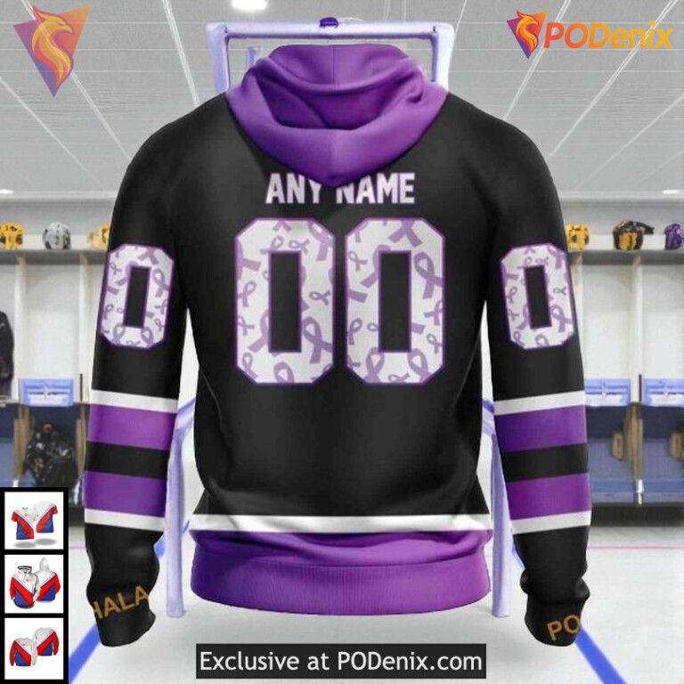 Black Cancer Awareness Jersey NHL Minnesota Wild Kids Hoodie 3D - 1