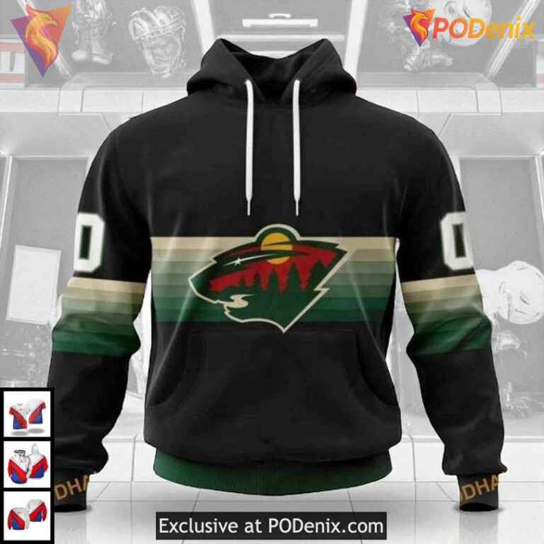 Black Gradient Colorway NHL Minnesota Wild Mens Hoodie 3D