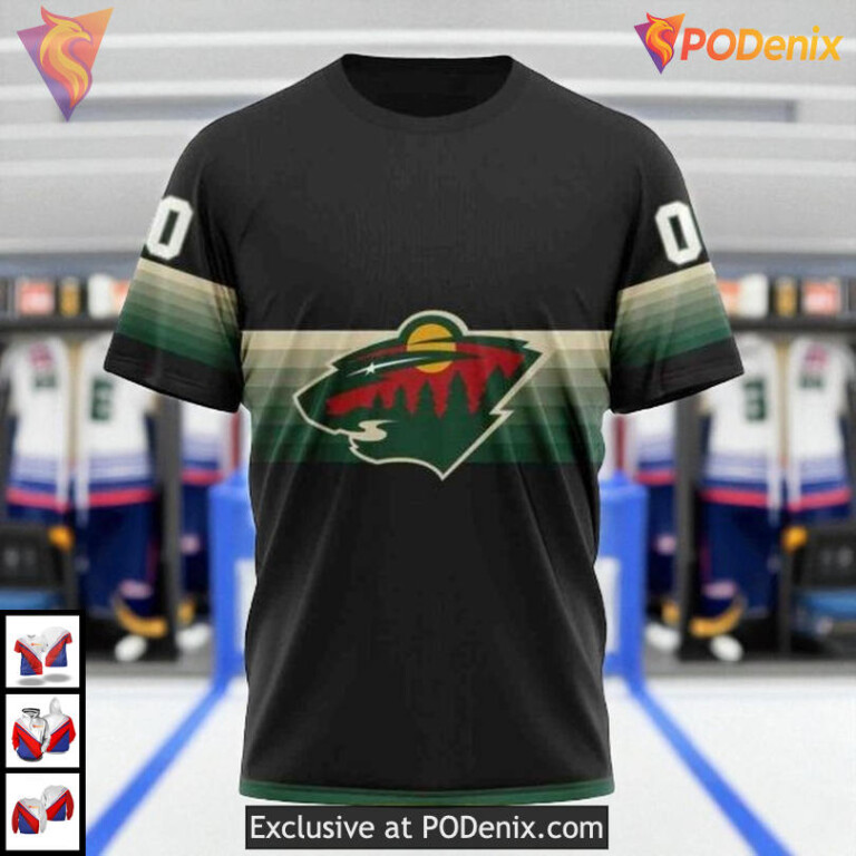 Black Gradient Colorway NHL Minnesota Wild Mens Hoodie 3D - 2