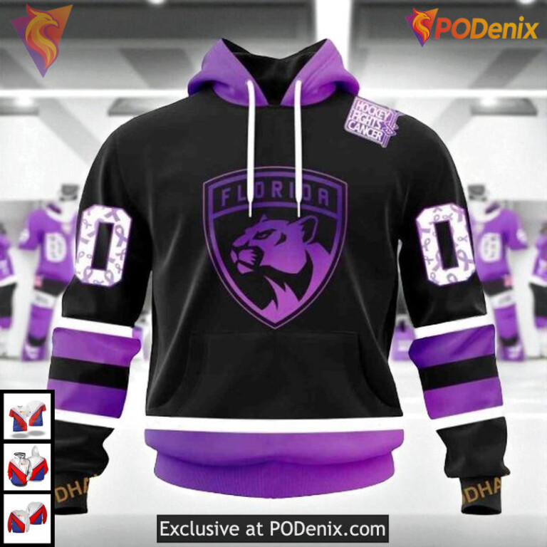 Black Hockey Fight Cancer Kits Custom Florida Panthers Kids Hoodie NHL 3D