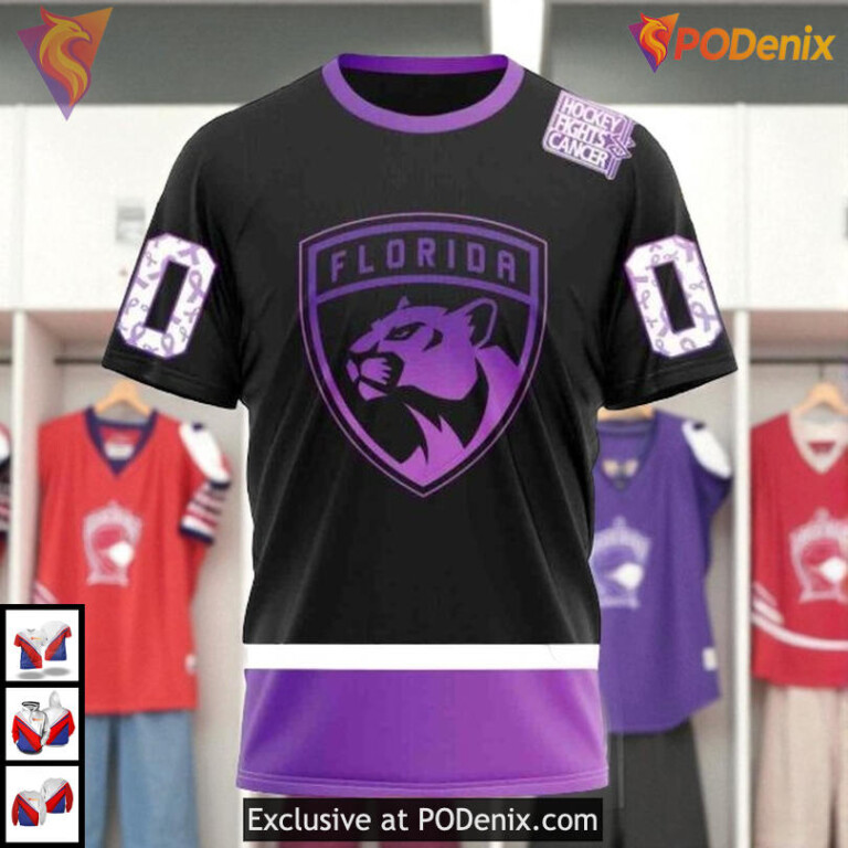 Black Hockey Fight Cancer Kits Custom Florida Panthers Kids Hoodie NHL 3D - 2