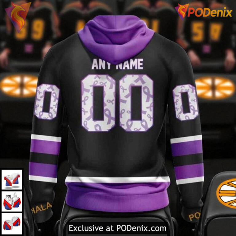 Black Hockey Fights Cancer Boston Bruins Womens Hoodie 3D Personalized - 1