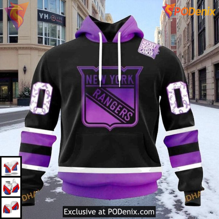 Black Hockey Fights Cancer Custom NHL New York Rangers Unisex Hoodie 3D