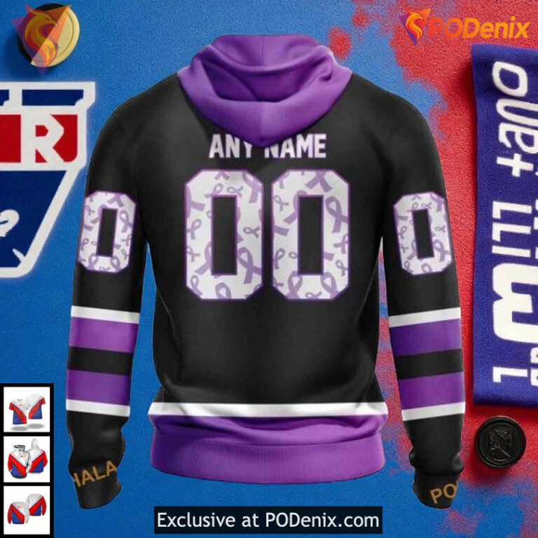 Black Hockey Fights Cancer Custom NHL New York Rangers Unisex Hoodie 3D - 1