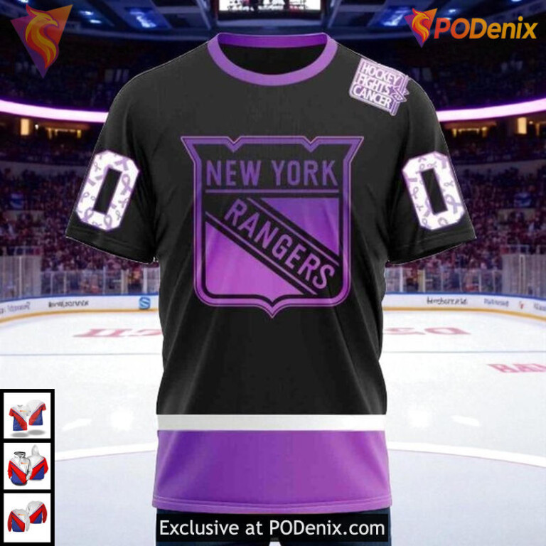 Black Hockey Fights Cancer Custom NHL New York Rangers Unisex Hoodie 3D - 2