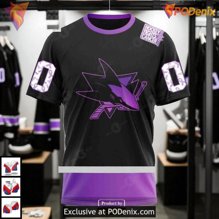 Black Hockey Fights Cancer Edition Custom NHL San Jose Sharks Christmas Hoodie - 2