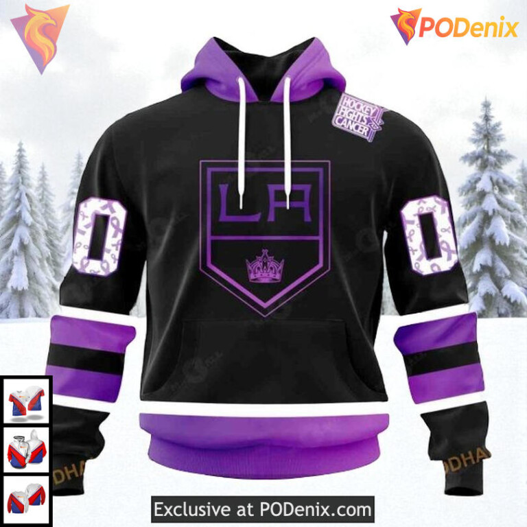Black Hockey Fights Cancer Edition Personalized Los Angeles Kings Hoodie NHL 3D