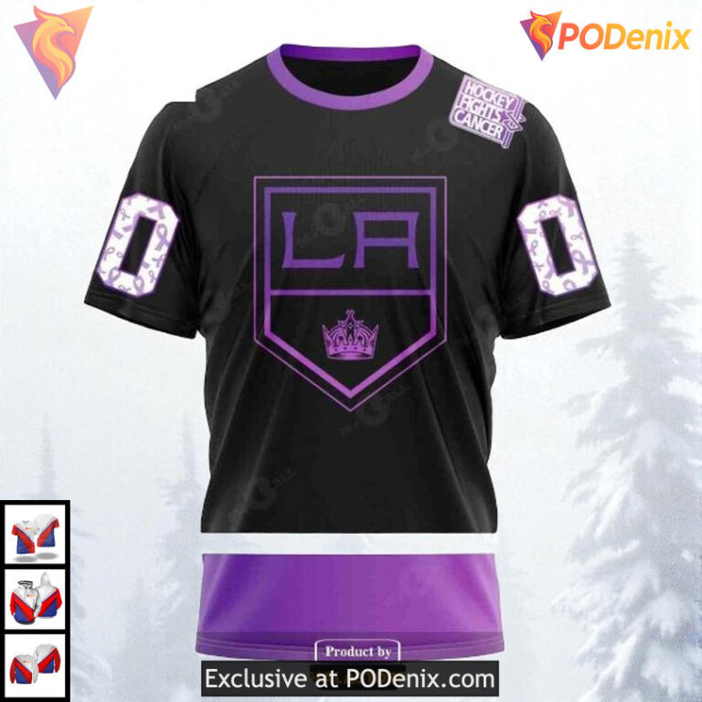 Black Hockey Fights Cancer Edition Personalized Los Angeles Kings Hoodie NHL 3D - 2