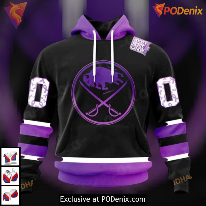 Black Hockey Fights Cancer Kit NHL Buffalo Sabres Graphic Hoodie 3D