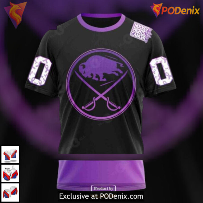 Black Hockey Fights Cancer Kit NHL Buffalo Sabres Graphic Hoodie 3D - 2