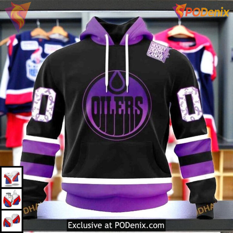 Black Hockey Fights Cancer Kit NHL Edmonton Oilers Womens Hoodie 3D