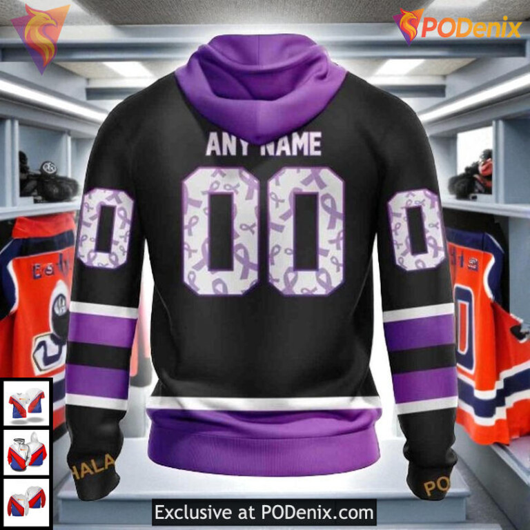 Black Hockey Fights Cancer Kit NHL Edmonton Oilers Womens Hoodie 3D - 1