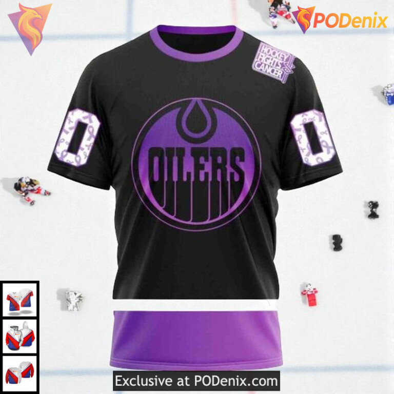 Black Hockey Fights Cancer Kit NHL Edmonton Oilers Womens Hoodie 3D - 2