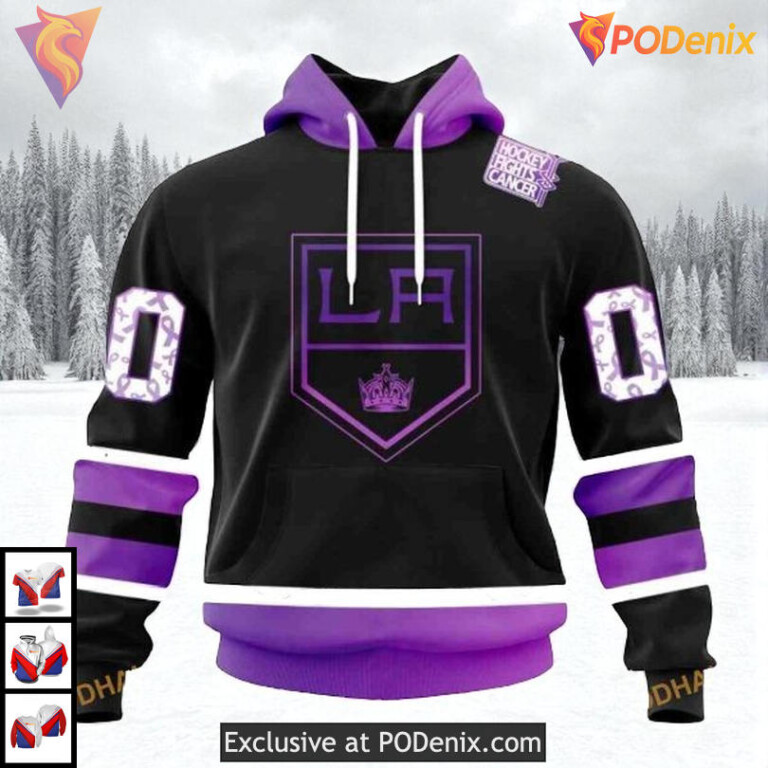 Black Hockey Fights Cancer Kits Custom Los Angeles Kings Kids Hoodie NHL 3D