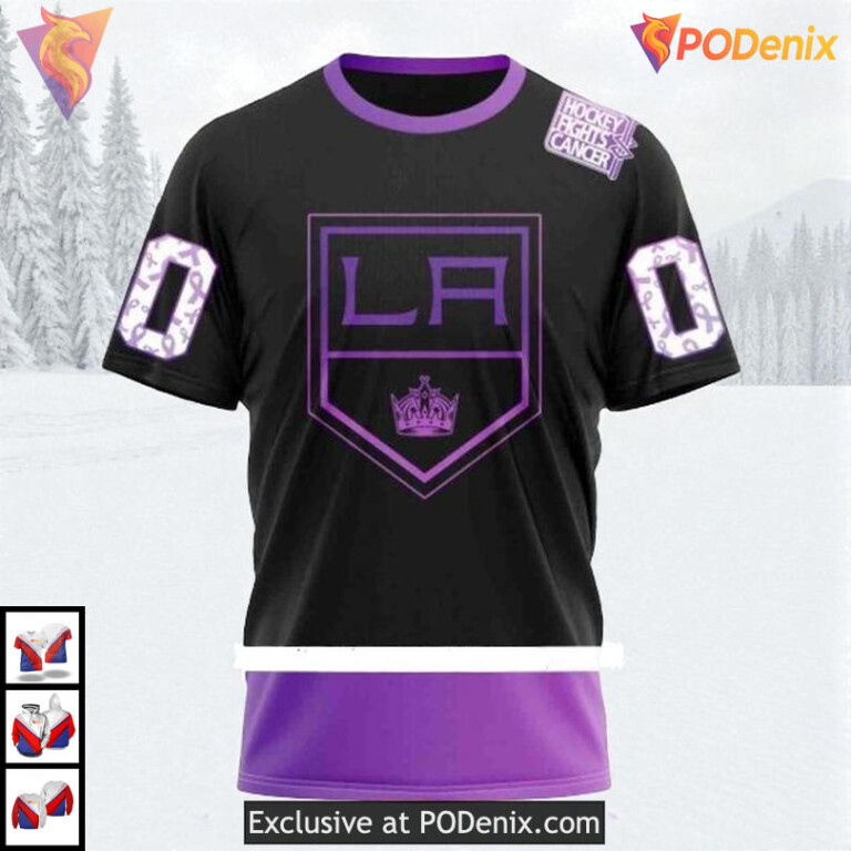 Black Hockey Fights Cancer Kits Custom Los Angeles Kings Kids Hoodie NHL 3D - 2