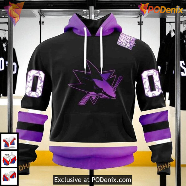 Black Hockey Fights Cancer Kits Custom NHL San Jose Sharks Full Print Hoodie 3D