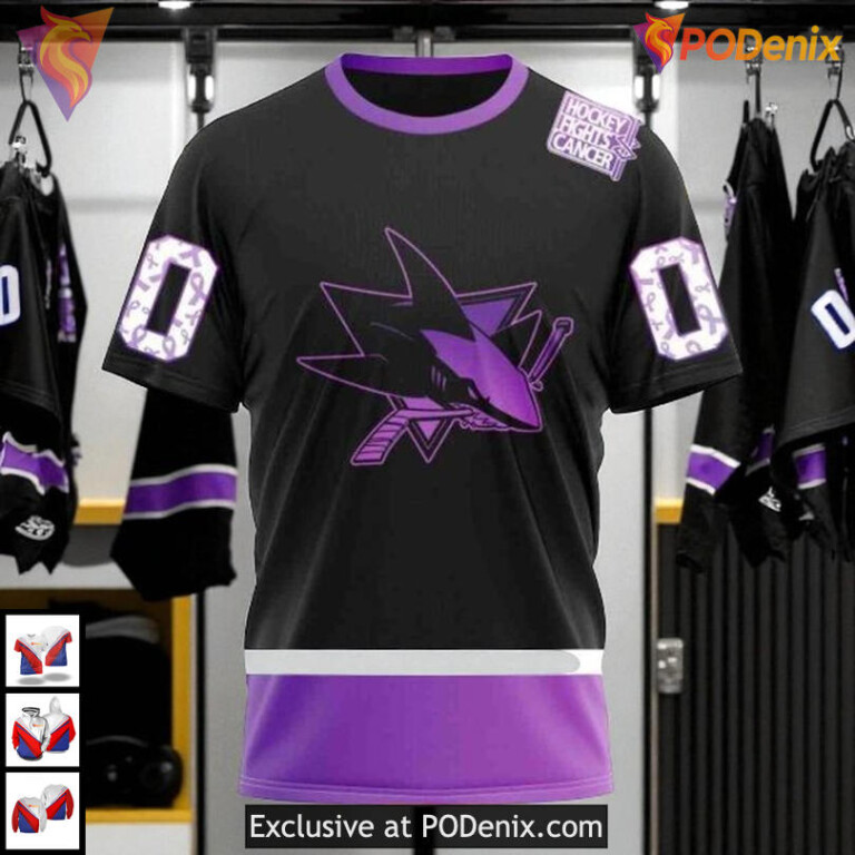Black Hockey Fights Cancer Kits Custom NHL San Jose Sharks Full Print Hoodie 3D - 2