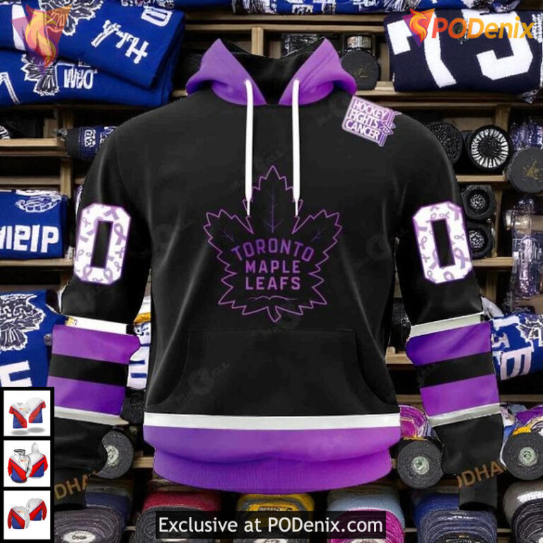 Black Hockey Fights Cancer Toronto Maple Leafs Youth Hoodie, Custom NHL 3D Design