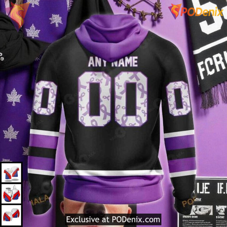 Black Hockey Fights Cancer Toronto Maple Leafs Youth Hoodie, Custom NHL 3D Design - 1