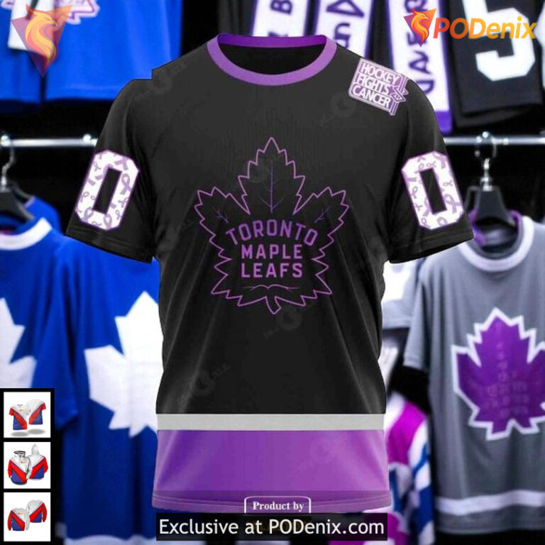 Black Hockey Fights Cancer Toronto Maple Leafs Youth Hoodie, Custom NHL 3D Design - 2