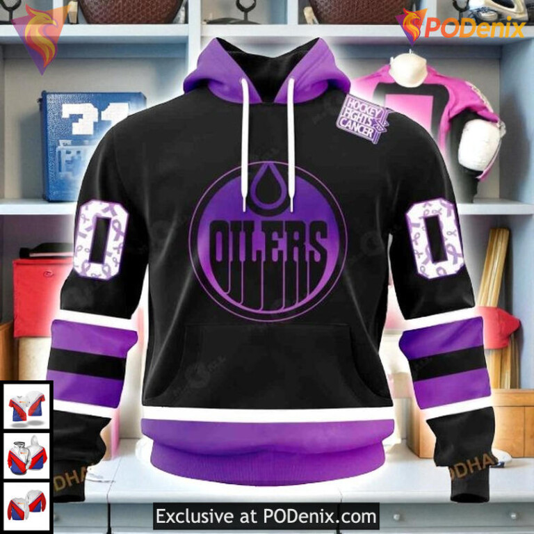 Black Hockey Fights Cancer Tribute NHL Edmonton Oilers Unisex Hoodie 3D