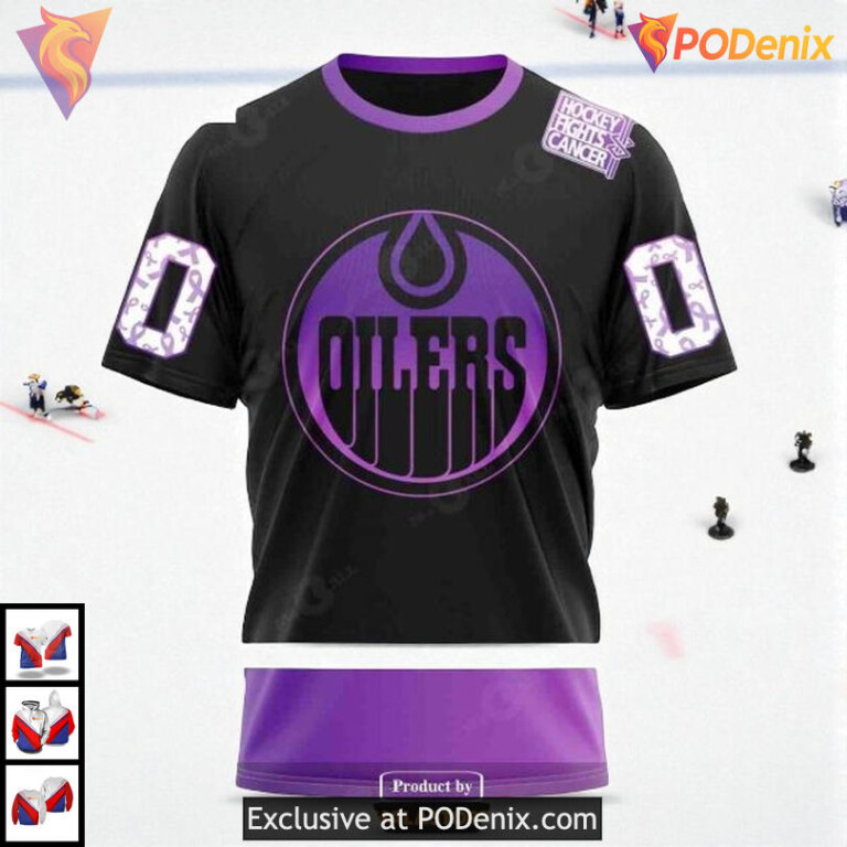 Black Hockey Fights Cancer Tribute NHL Edmonton Oilers Unisex Hoodie 3D - 2