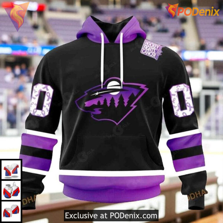 Black Hockey Fights Cancer Tribute NHL Personalized Minnesota Wild Hoodie
