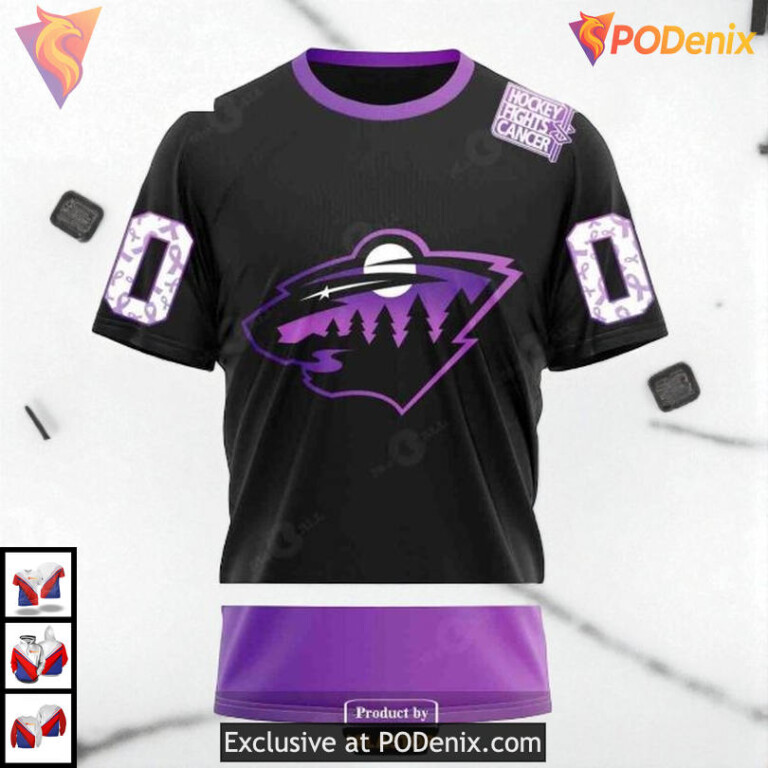 Black Hockey Fights Cancer Tribute NHL Personalized Minnesota Wild Hoodie - 2