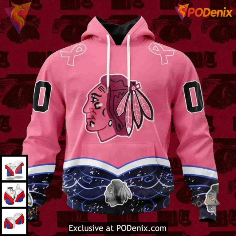 Blackhawks Custom 3D Hoodie Cancer Awareness NHL Chicago Blackhawks Apparel