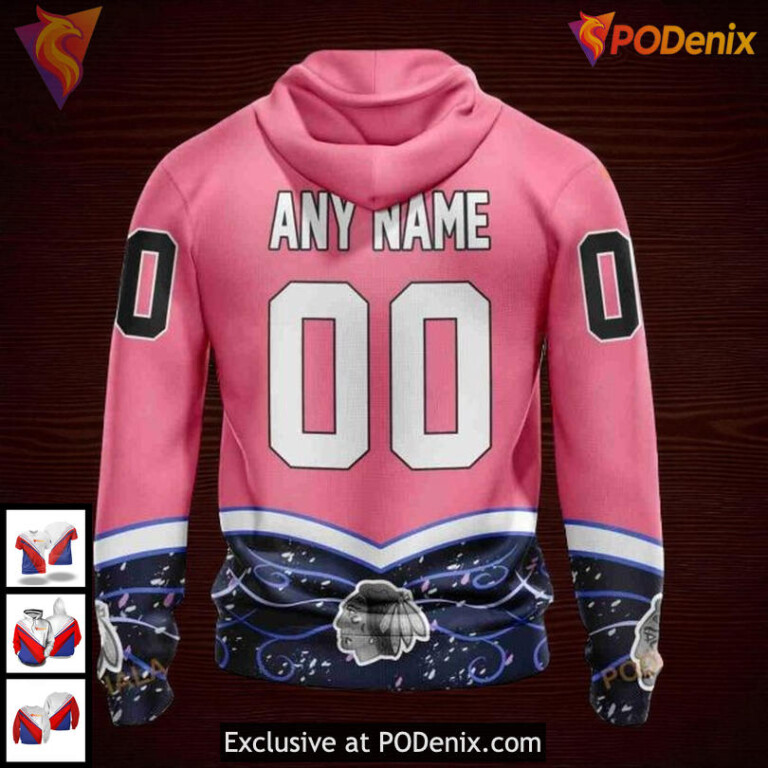Blackhawks Custom 3D Hoodie Cancer Awareness NHL Chicago Blackhawks Apparel - 1