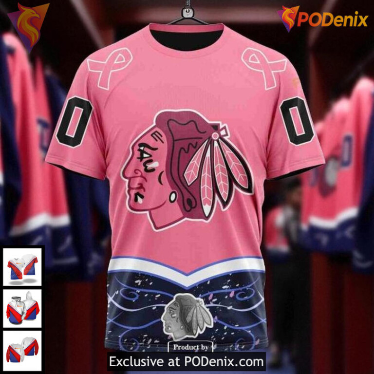 Blackhawks Custom 3D Hoodie Cancer Awareness NHL Chicago Blackhawks Apparel - 2