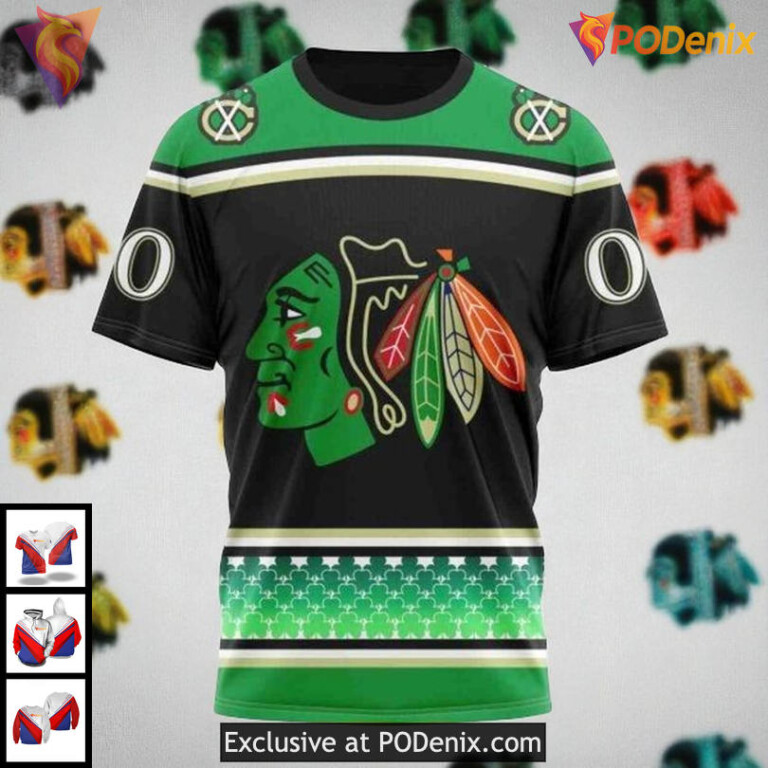 Blackhawks Custom 3D Hoodie Celebrate St Patricks Day NHL All Over Print - 2