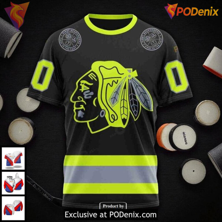 Blackhawks Custom 3D Hoodie NHL Chicago Firefighter Tribute All Over Print - 2