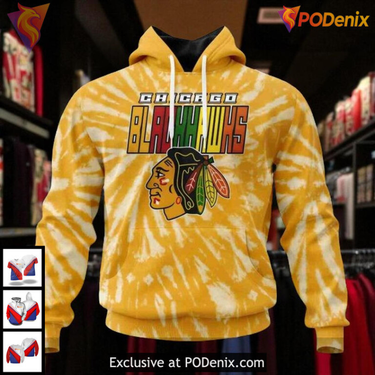 Blackhawks Custom 3D Hoodie Retro Tie Dye NHL Chicago Blackhawks Vintage