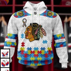 Blackhawks Full Print Hoodie 3D Autism Awareness Design NHL Chicago Blackhawks
