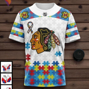 Blackhawks Full Print Hoodie 3D Autism Awareness Design NHL Chicago Blackhawks - 2