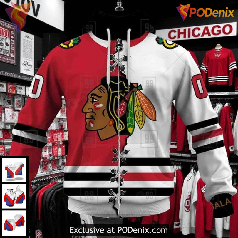 Blackhawks Full Print Hoodie 3D Custom Chicago Blackhawks Mix Color Design