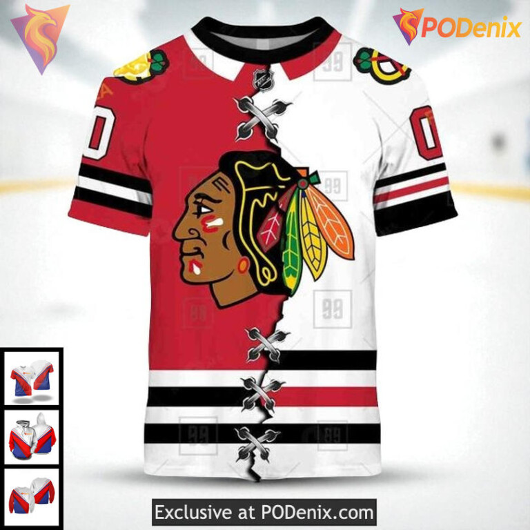 Blackhawks Full Print Hoodie 3D Custom Chicago Blackhawks Mix Color Design - 1