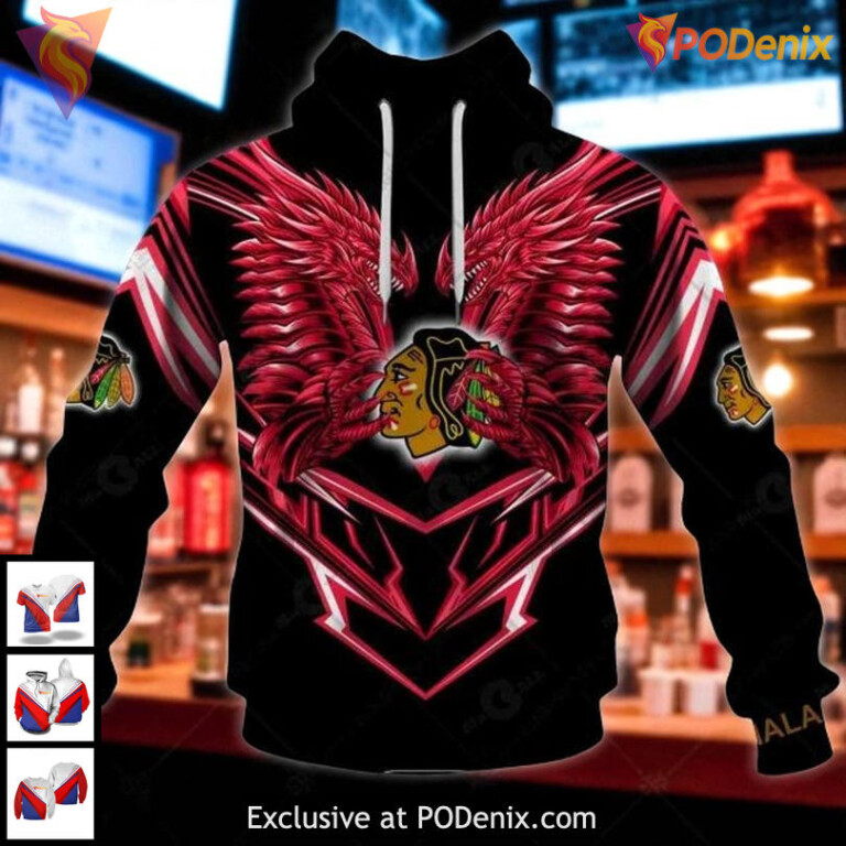 Blackhawks Full Print Hoodie 3D, Custom Dragon Wings NHL Chicago Blackhawks