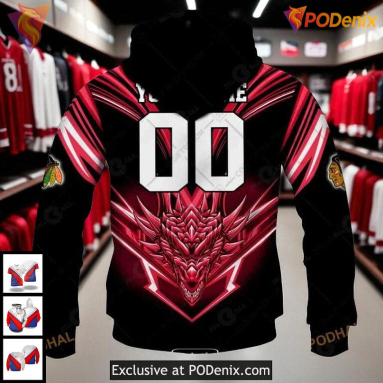 Blackhawks Full Print Hoodie 3D, Custom Dragon Wings NHL Chicago Blackhawks - 2