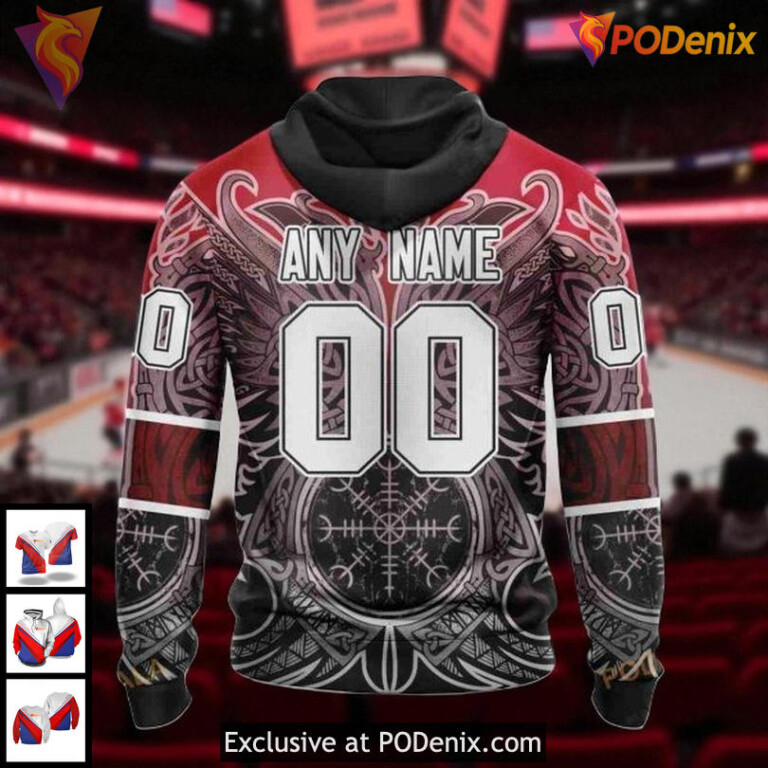 Blackhawks Full Print Hoodie 3D, Custom Norse Viking Symbols NHL Chicago - 1