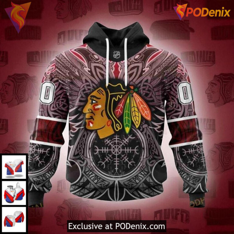 Blackhawks Full Print Hoodie 3D, Custom Norse Viking Symbols NHL Chicago - 4